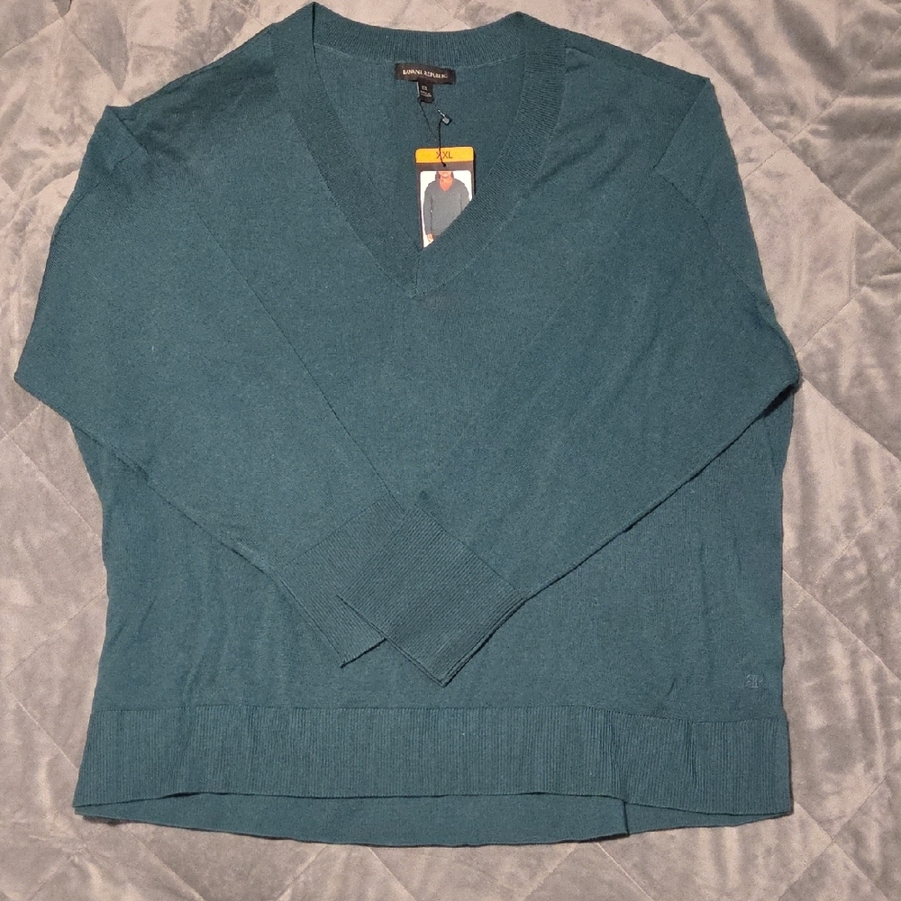 Banana Republic Teal V-Neck Sweater XXL - Picture 3 of 5